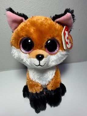 Ty Slick Fox Beanie Boo with Orange, Black, White, Pink Accents